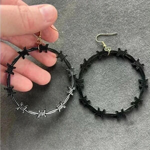 NEW Acrylic Barbed Wire Earrings Hoops black dangle